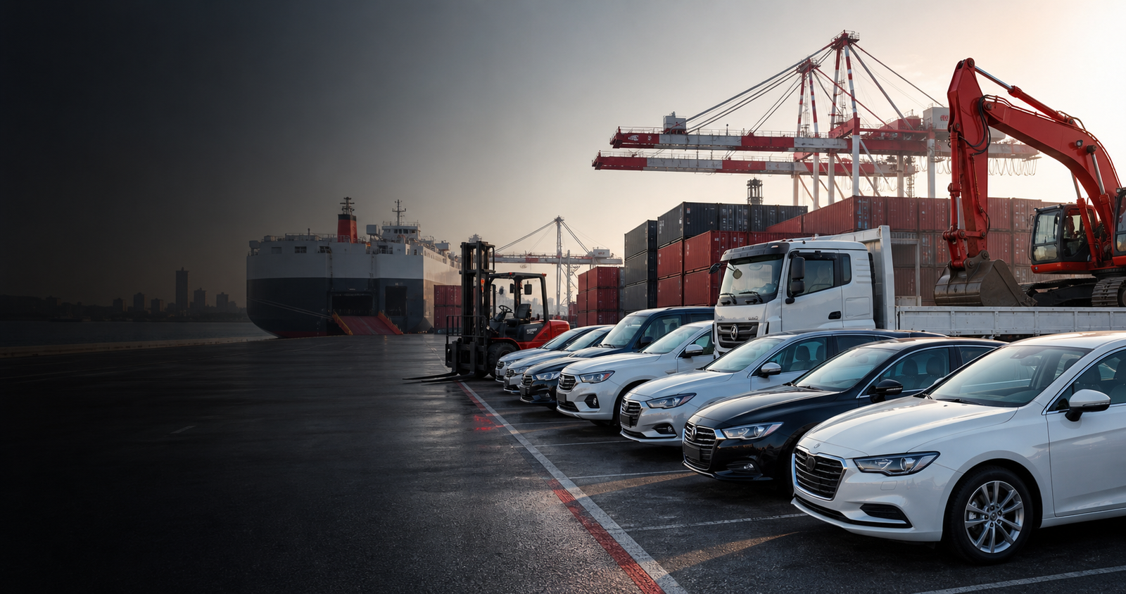 Vehicles, truck, forklift and machinery ready for export from Japan